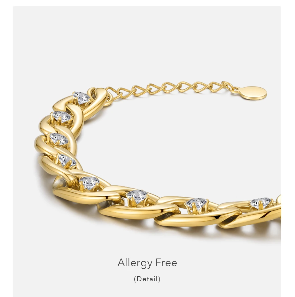 Gold Color Stainless Steel Elegant Zircons Chain Bracelet For Women