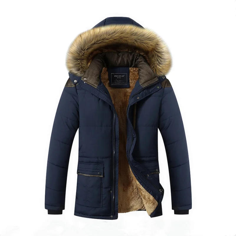 

Autumn Winter Men Parkas Plus Size Plush Thicken Hooded Warm Cotton Casual Jacket Multicolor Simple All-match Fashion Overcoats