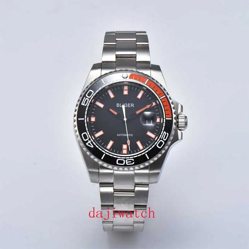 Мужские автоматические механические часы LuxuryBliger 43 мм с керамическим ободком и