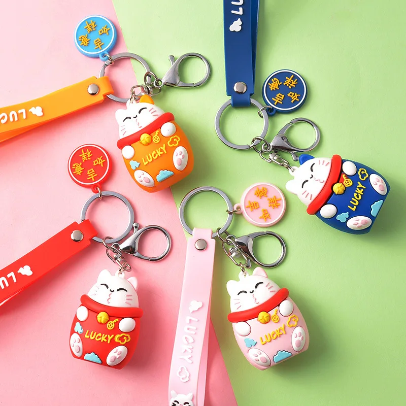 2020 милые Мультяшные брелоки Lucky Cat Силиконовые КТ с ремешком для женщин сумка