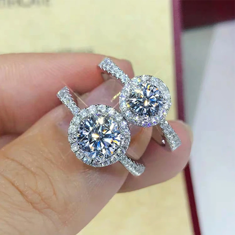 Фото Обручальные кольца с муассанитом серебро 2 карата ювелирные украшения из