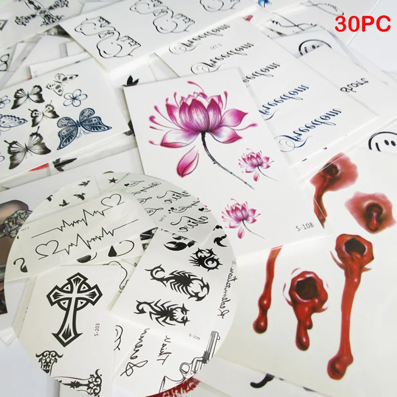 30pc Halloween Temporary Tattoo Sticker Scar Letters Bird Flower Body Art Tattoos Cross Butterfly Letters Women Men False Tattoo
30pc Halloween Temporary Tattoo Sticker Scar Letters Bird Flower Body Art Tattoos Cross Butterfly Letters Women Men False Tattoo