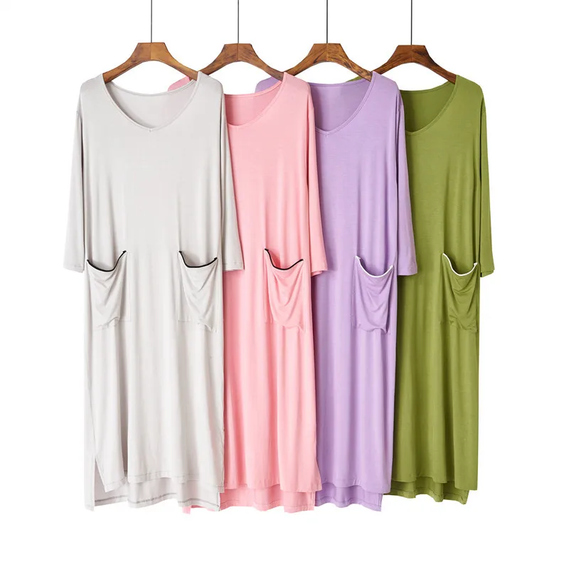 Novelty Nightdress Homewear Loose Women Modal Pajamas Sleepdress Spring New Solid Long Sleepwear Women Nightgown With Pocket
Novelty Nightdress Homewear Loose Women Modal Pajamas Sleepdress Spring New Solid Long Sleepwear Women Nightgown With Pocket