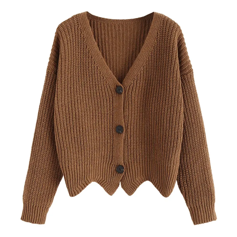 

ZAFUL Autumn Women'S Cardigan Knitted Long Sleeve V Neck Drop Shoulder Crochet Female Button Short Sweater Loose Women Cardigan