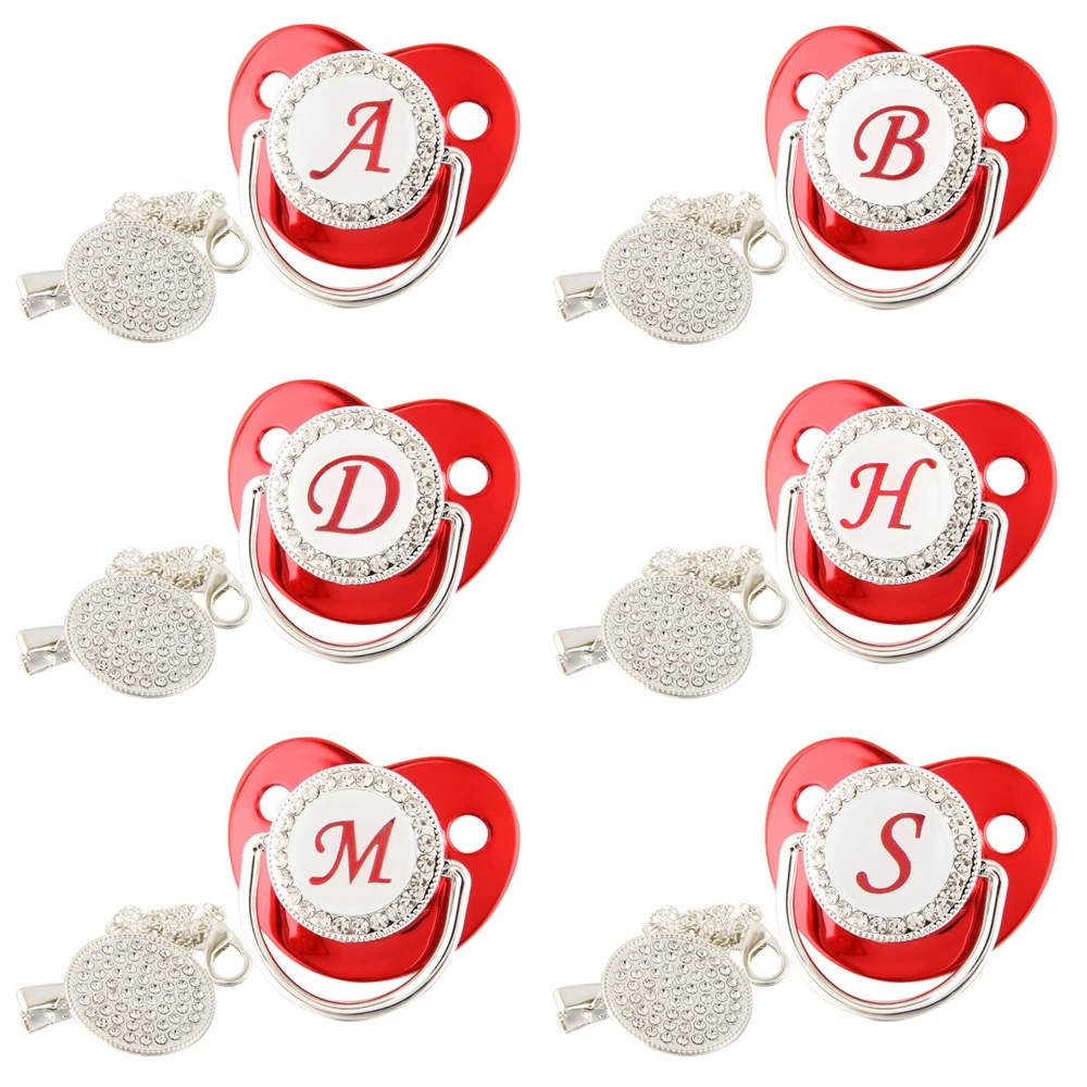 

Luxury 26 Name Initial Baby Pacifier With Clip 0-12 Months Metallic Red Newborn Dummy Nipple BPA Free Infant Soother