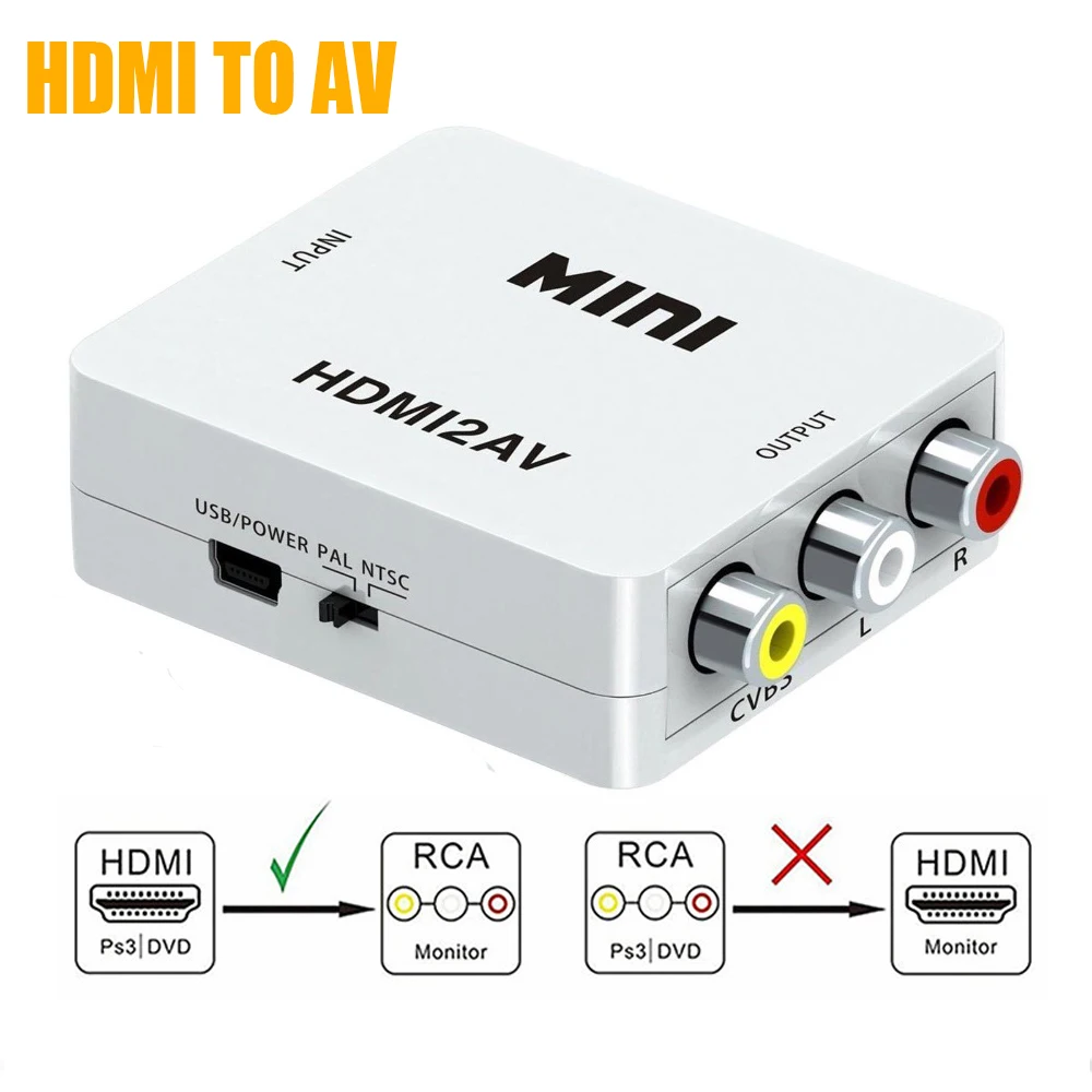 HDMI To RCA AV/CVBS Adapter HDMI Video Converter Box HD to RCA AV/CVSB L/R Video 1080P Mini HDMI2AV Support NTSC PAL
HDMI To RCA AV/CVBS Adapter HDMI Video Converter Box HD to RCA AV/CVSB L/R Video 1080P Mini HDMI2AV Support NTSC PAL