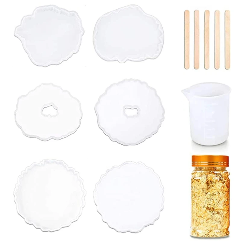 1Set Crystal Epoxy Resin Mold Coaster Irregular Wave Cup Pad Casting Silicone Mould with Foil Flakes Measure Cup Wood Sticks
1Set Crystal Epoxy Resin Mold Coaster Irregular Wave Cup Pad Casting Silicone Mould with Foil Flakes Measure Cup Wood Sticks