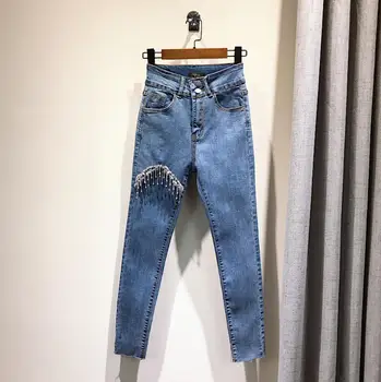 Heavy industry diamond tassel high waist jeans female 2020 spring new fashion slim stretch elastic feet denim pants tide r07 
Heavy industry diamond tassel high waist jeans female 2020 spring new fashion slim stretch elastic feet denim pants tide r07