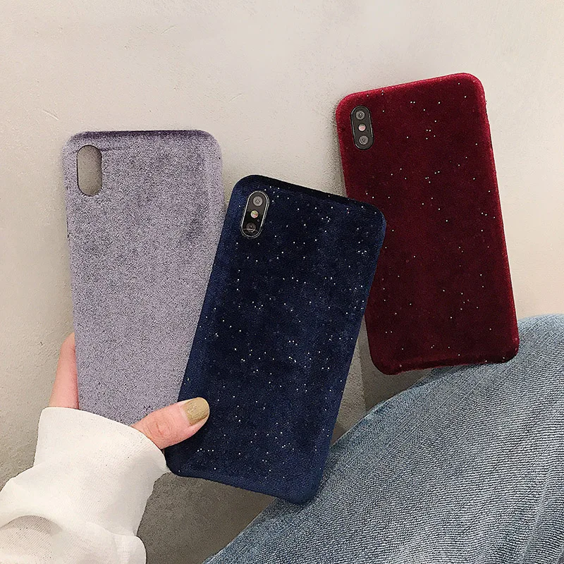 

Warm winter velvet cloth Phone Case For iphone 11 Pro max XR X Back Case For iphone XS Max 7 8 plus Luxury Fuzzy Solid color Soft Cover Fashion Bling Glitter Corduroy Funda
