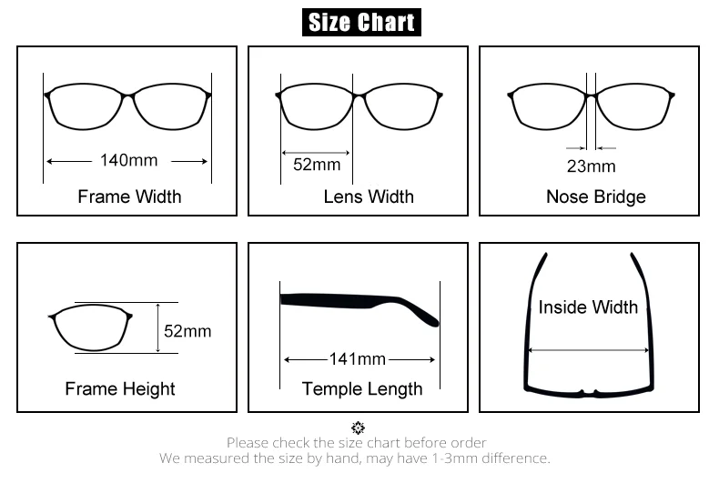 Polar Optics Clip On Size Chart