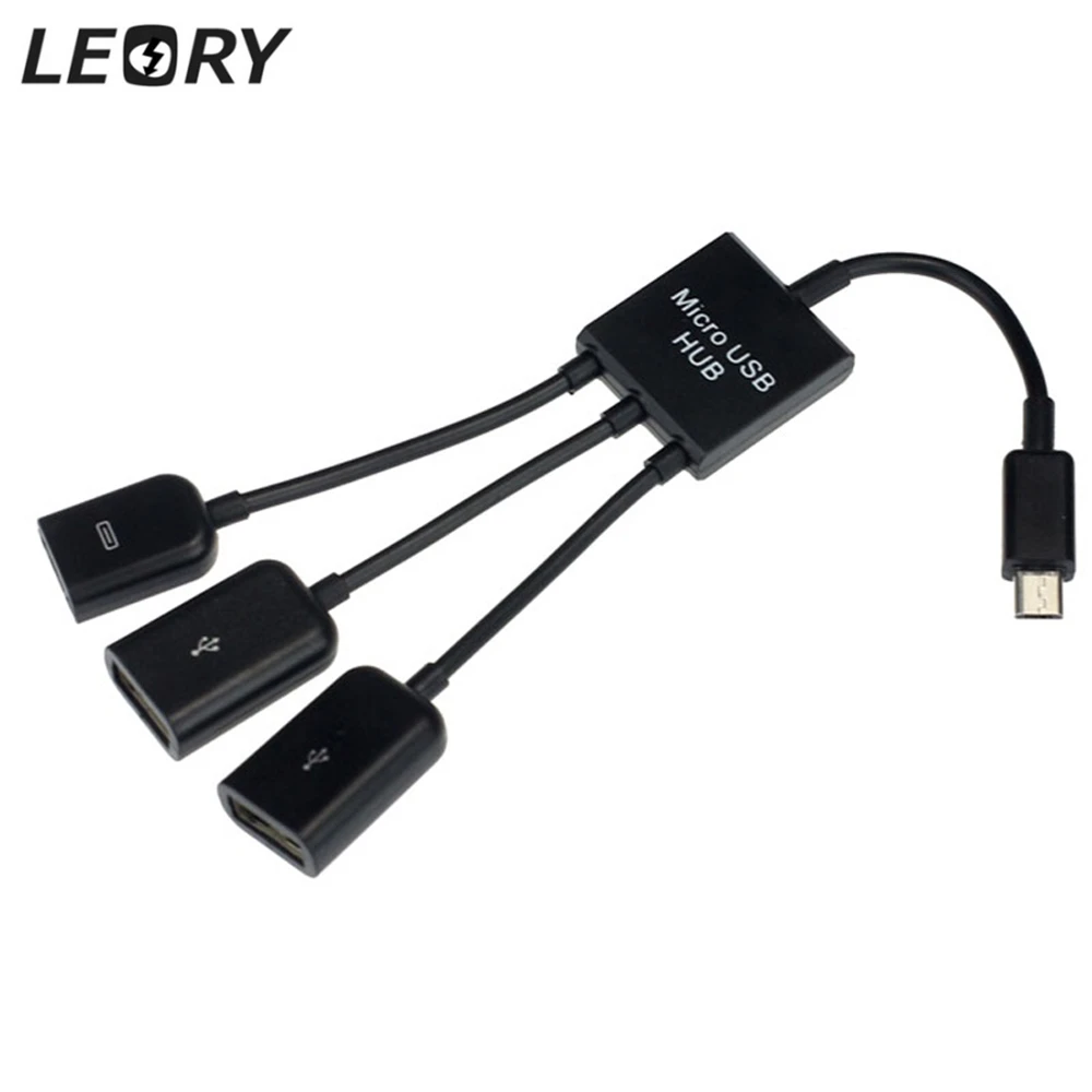 

LEORY Micro USB HUB 3 in 1 Male to Female Double USB Host Power Charging OTG Hub Cable Adapter Converter Extender For Smartphone