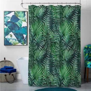 Shower Curtains Blue and Green Leaf,Watercolored Old Design Print of Palm Tropic Exotic Forest Leaves,Dark Green and Forest 
Shower Curtains Blue and Green Leaf,Watercolored Old Design Print of Palm Tropic Exotic Forest Leaves,Dark Green and Forest