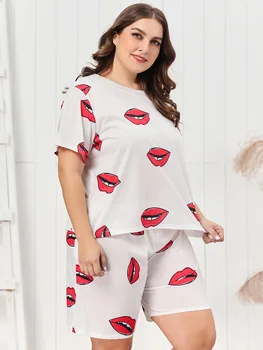 Plus Size Pajama Set Casual Sleep Wear Short Sleeve O Neck White T Shirt With Red Lips Print Loose Short Pants Night Wear Summer
Plus Size Pajama Set Casual Sleep Wear Short Sleeve O Neck White T Shirt With Red Lips Print Loose Short Pants Night Wear Summer