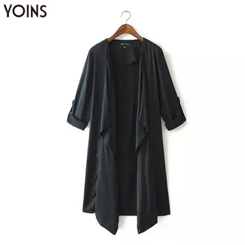 

YOINS 2020 Autumn Winter Spring Women Trench Coats Mid-long Long Sleeve Button Tab Draped Lapel Blazer Casual Outwear Black