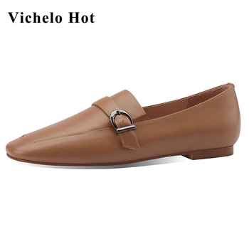 Vichelo Hot large size full grain leather square toe brand shoes buckle decoration young lady vintage slip on women flats L23
Vichelo Hot large size full grain leather square toe brand shoes buckle decoration young lady vintage slip on women flats L23