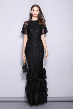 Vintage Lace Evening Dresses Ruffles Mermaid Party Gowns Short Sleeves O-Neck robe de soiree
Vintage Lace Evening Dresses Ruffles Mermaid Party Gowns Short Sleeves O-Neck robe de soiree