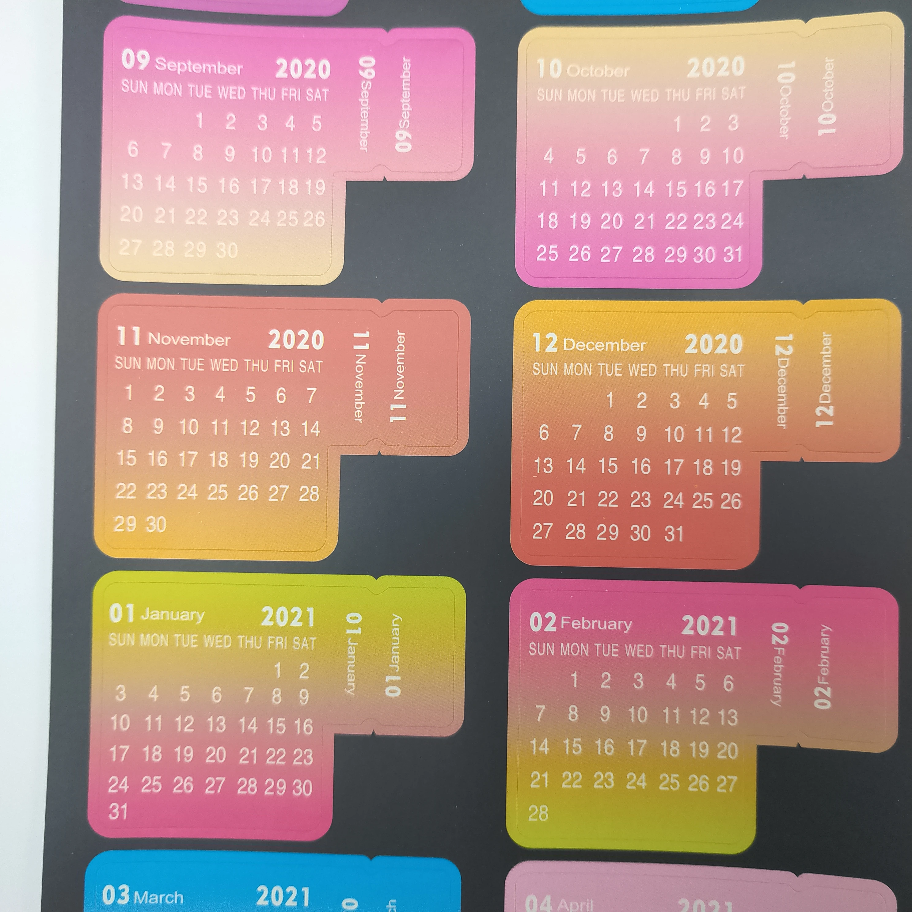 WOKO 4 шт новый градиент 2020/2021 лет календарь наклейка тетрадь индекс ежемесячная