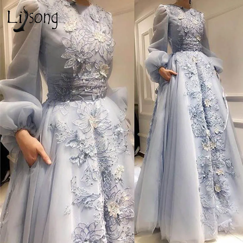 Pretty 3D Flower Sky Blue A-line Evening Dresses 2019 Puffy Full Sleeves Muslim Appliques Prom Gowns With Pockets
Pretty 3D Flower Sky Blue A-line Evening Dresses 2019 Puffy Full Sleeves Muslim Appliques Prom Gowns With Pockets