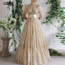 Lorie Champagne Sweet Elegant Prom Dresses V Neck Bow Waistband Star Sequins Tulle A-Line Women Homecoming Party Gowns
Lorie Champagne Sweet Elegant Prom Dresses V Neck Bow Waistband Star Sequins Tulle A-Line Women Homecoming Party Gowns