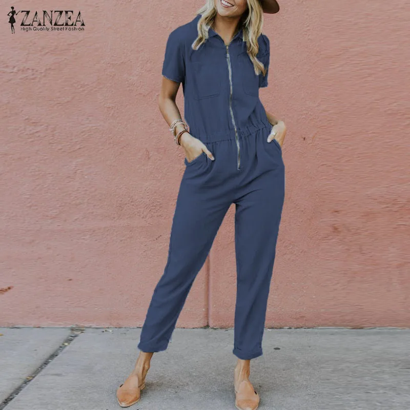 Fashion Denim Rompers Women's Jumpsuits 2019 ZANZEA Elegant Zipper Pants Elastic High Waist Overalls Plus Size Jeans Playsuits
Fashion Denim Rompers Women's Jumpsuits 2019 ZANZEA Elegant Zipper Pants Elastic High Waist Overalls Plus Size Jeans Playsuits
