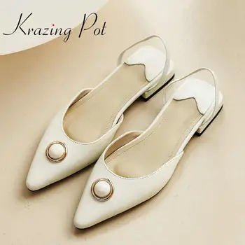 Krazing pot hot saling new solid genuine leather pointed toe summer shallow mules pearl metal decorations low heels pumps L50
Krazing pot hot saling new solid genuine leather pointed toe summer shallow mules pearl metal decorations low heels pumps L50