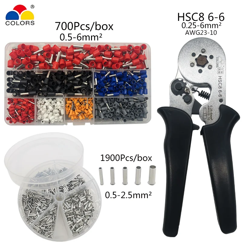 HSC8 6-6 Crimping Pliers Crimper Tubular Terminal 0.25-6mm2 Crimper Suit Hand Tools Crimping Tool Bare Copper Terminal Box Set
HSC8 6-6 Crimping Pliers Crimper Tubular Terminal 0.25-6mm2 Crimper Suit Hand Tools Crimping Tool Bare Copper Terminal Box Set