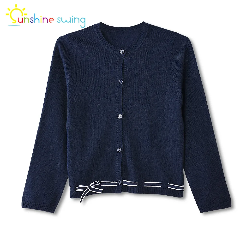 

Sunshine Swing Cute Bow Long Sleeve Cardigan Sweater Girls Kids Children Baby Navy Blue Abaya Spring Autumn For 2 to 6 years