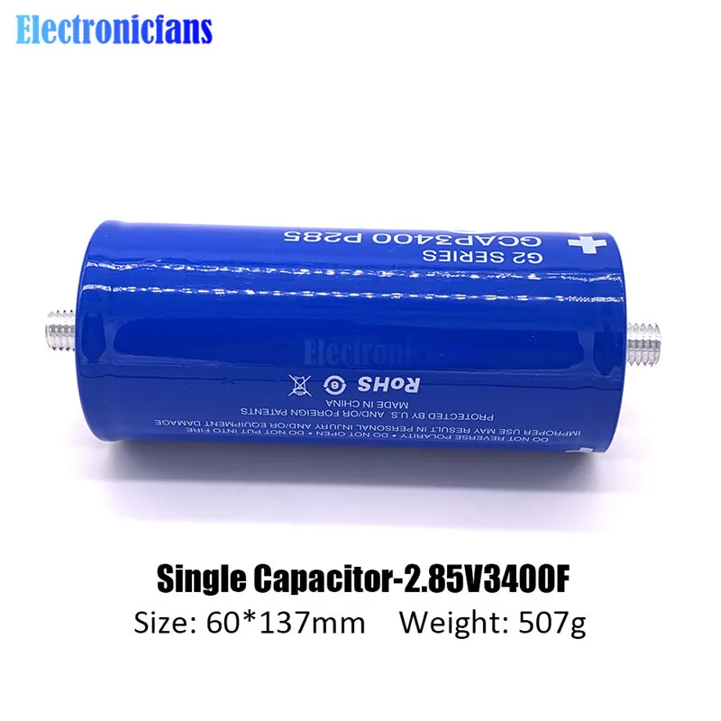 diymore 2.85V 3400F Super Farad Capacitor 2.85V3400F 137*60mm Long Foot Ultracapacitor for Car Automotive Auto Power Supply
diymore 2.85V 3400F Super Farad Capacitor 2.85V3400F 137*60mm Long Foot Ultracapacitor for Car Automotive Auto Power Supply