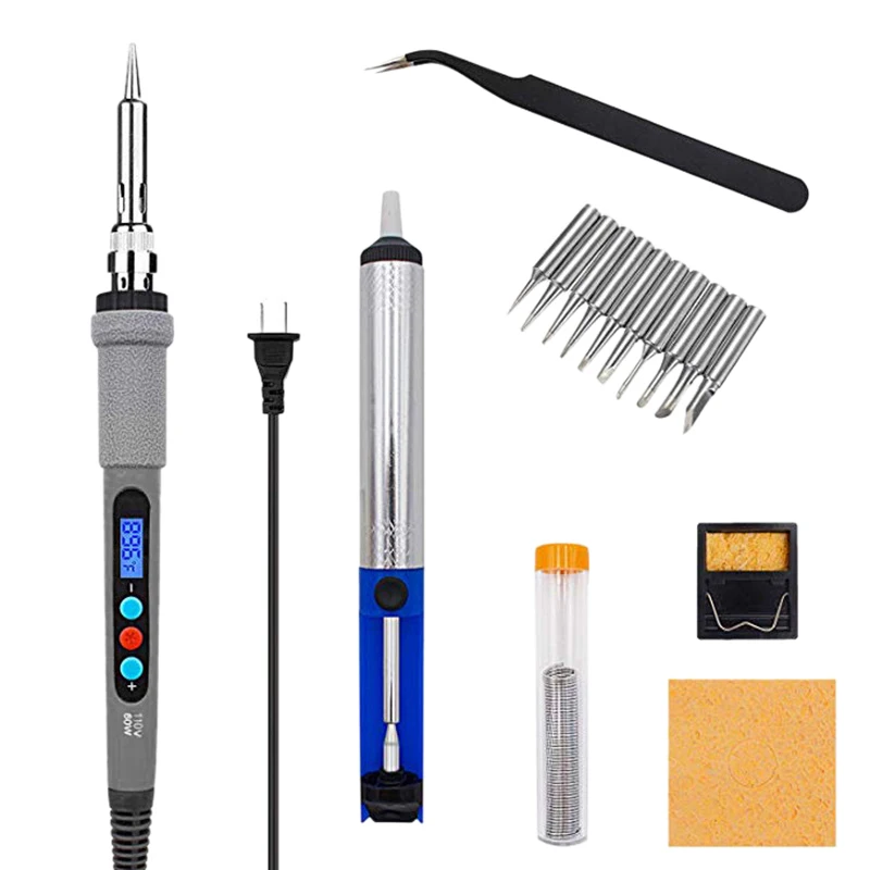 60W 110V Soldering Iron Kit Adjustable Temperature Soldering Tool with Constant Temperature Digital Control and Lcd Screen Displ
60W 110V Soldering Iron Kit Adjustable Temperature Soldering Tool with Constant Temperature Digital Control and Lcd Screen Displ