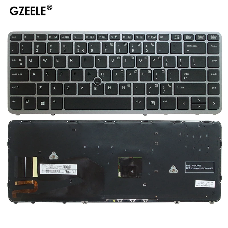 Английская клавиатура для ноутбука HP EliteBook 840 G1 850 ZBook 14 G2 US Серебристая подсветка с
