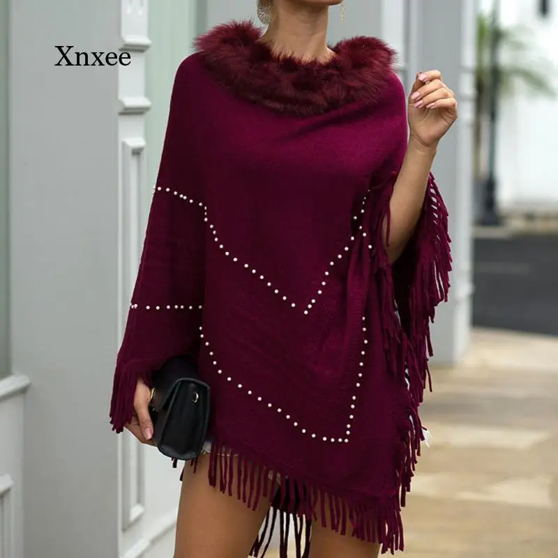 

Knitted Cloak Women Winter Sweaters Cashmere Poncho Capes Shawl Turtleneck Cardigans Sweater Coat Tassel Outerwear Ladies Cloaks