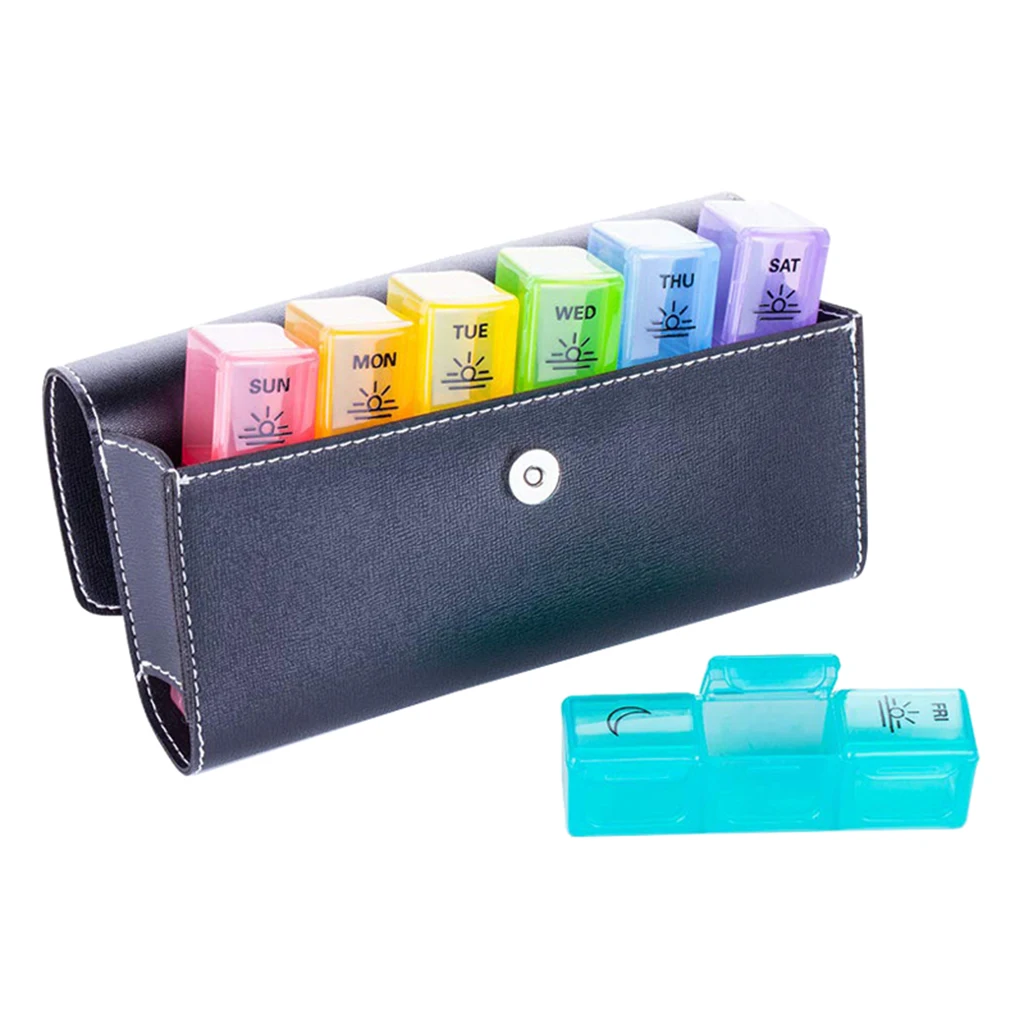 Portable 7 Day Weekly Pill Organizer Medicine Fish Oil Box with PU Leather Bag Portable 7 Day Weekly Pill Organizer Medicine Fish Oil Box with PU Leather Bag