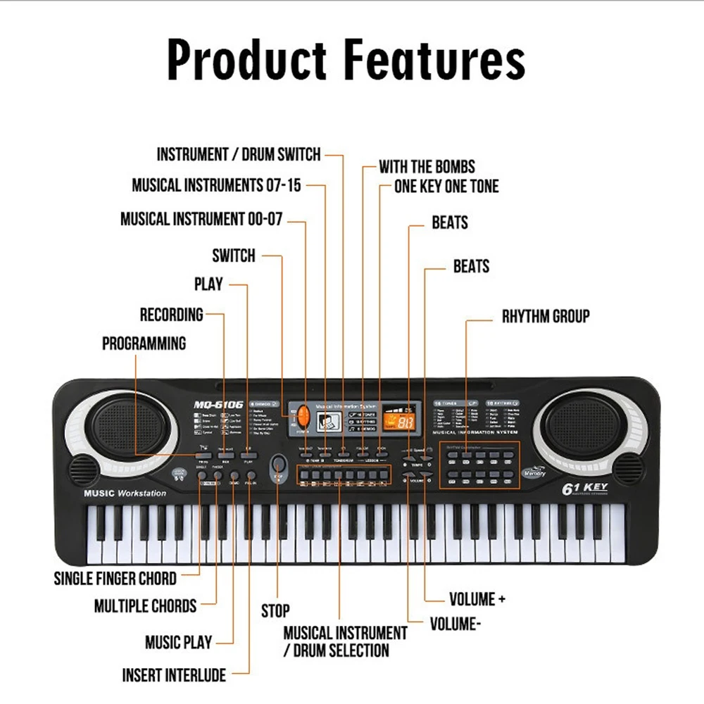61 Keys Black Digital Music Electronic Keyboard Key Board Electric Piano Kids Gift Musical Instrument
61 Keys Black Digital Music Electronic Keyboard Key Board Electric Piano Kids Gift Musical Instrument
