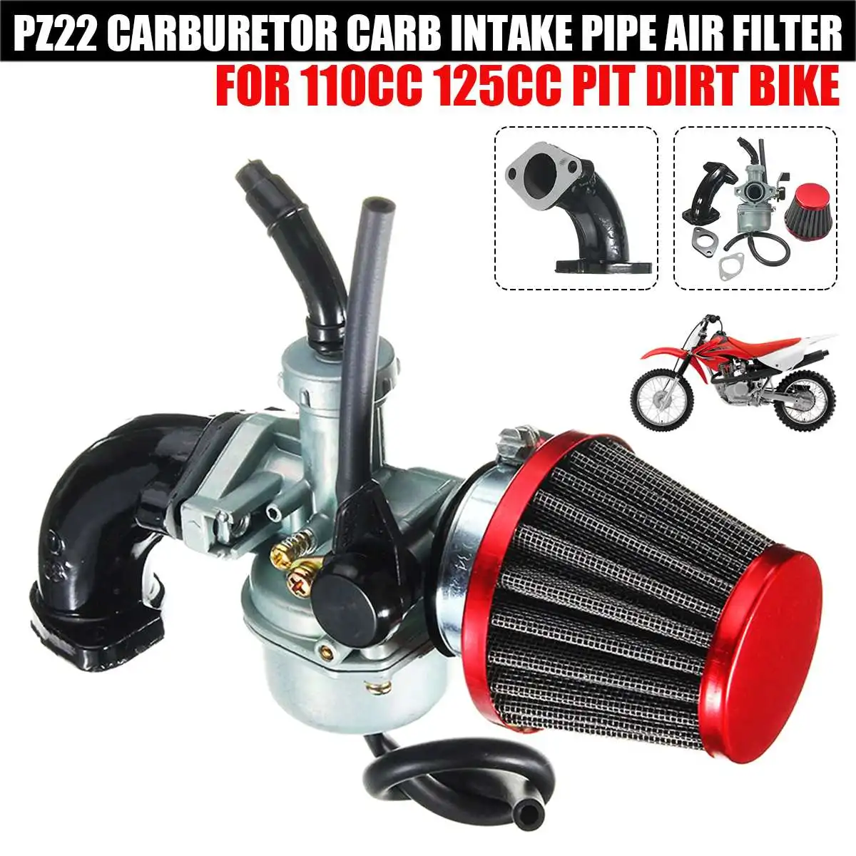 22mm PZ22 Carb Carburetor Air Filter Intake Pipe For 110cc 125cc SSR Lifan CRF50 Pit Dirt Bike Motorcycle ATV
22mm PZ22 Carb Carburetor Air Filter Intake Pipe For 110cc 125cc SSR Lifan CRF50 Pit Dirt Bike Motorcycle ATV