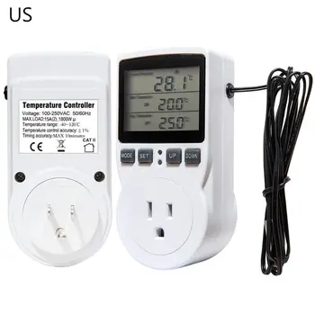 AC 110V~230V Thermostat Digital Temperature Controller Socket Outlet with Timer Switch Sensor Probe Heating Cooling 16A