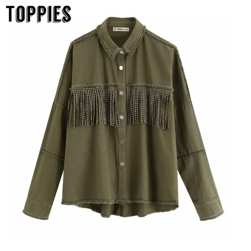 2020 Spring tassels for breast Denim Jacket Loose Army Green Button Coat Woman Jeans Jacket Irregular Hem Streetwear
2020 Spring tassels for breast Denim Jacket Loose Army Green Button Coat Woman Jeans Jacket Irregular Hem Streetwear
