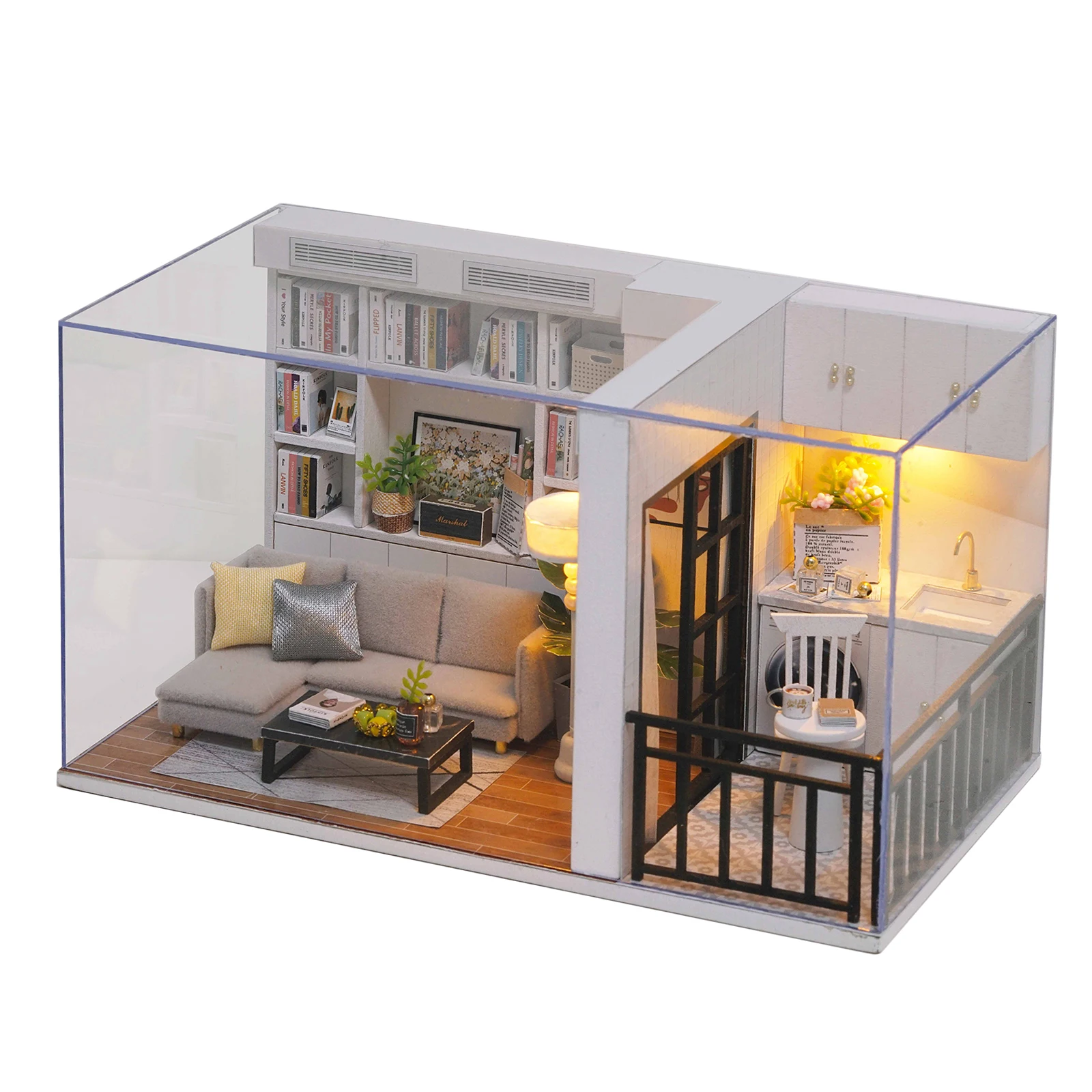 DIY 3D Wood LED Light Dollhouse Modern Cottage Living Room Puzzles Toy Gift DIY 3D Wood LED Light Dollhouse Modern Cottage Living Room Puzzles Toy Gift