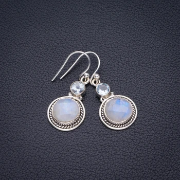 Natural Rainbow Moonstone And Blue Topaz Handmade 925 Sterling Silver Earrings 1.5" D3379 
Natural Rainbow Moonstone And Blue Topaz Handmade 925 Sterling Silver Earrings 1.5" D3379
