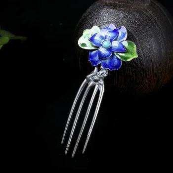 Blue Flower 925 Sterling Silver Hair Comb Cloisonne Enamel Luxury Jewelry Hair Pin Accessories Women Vintage Handmade Chinese
Blue Flower 925 Sterling Silver Hair Comb Cloisonne Enamel Luxury Jewelry Hair Pin Accessories Women Vintage Handmade Chinese
