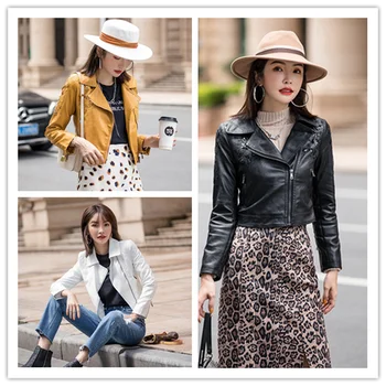 Women's Leather Short Jackets Autumn Multicolor Simple Slim PU Faux Leather Embroidery Motorcycle Jacket Streetwear Hip Hop Top 
Women's Leather Short Jackets Autumn Multicolor Simple Slim PU Faux Leather Embroidery Motorcycle Jacket Streetwear Hip Hop Top