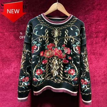 Sweater Women's luxury Floral Embroidery Autumn Winter Runway Thick Knitting Jumper High Quality Wool Blend Pullover
Sweater Women's luxury Floral Embroidery Autumn Winter Runway Thick Knitting Jumper High Quality Wool Blend Pullover