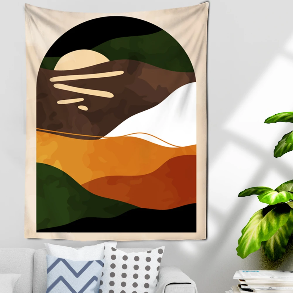 

Scenery Mountain Wall Hanging Psychedelic Tapestry Camping Sunrise Oil Painting Pattern Sunset Boho Tapestry Yoga Wall Cloth