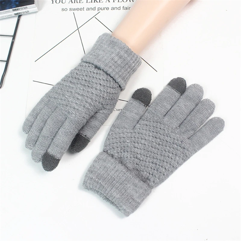 Fashion Autumn Winter Knitted Gloves Touchscreen Warm Jacquard Soft Velvet Lining Cold Weather Outdoor Women Men Couple Mitten