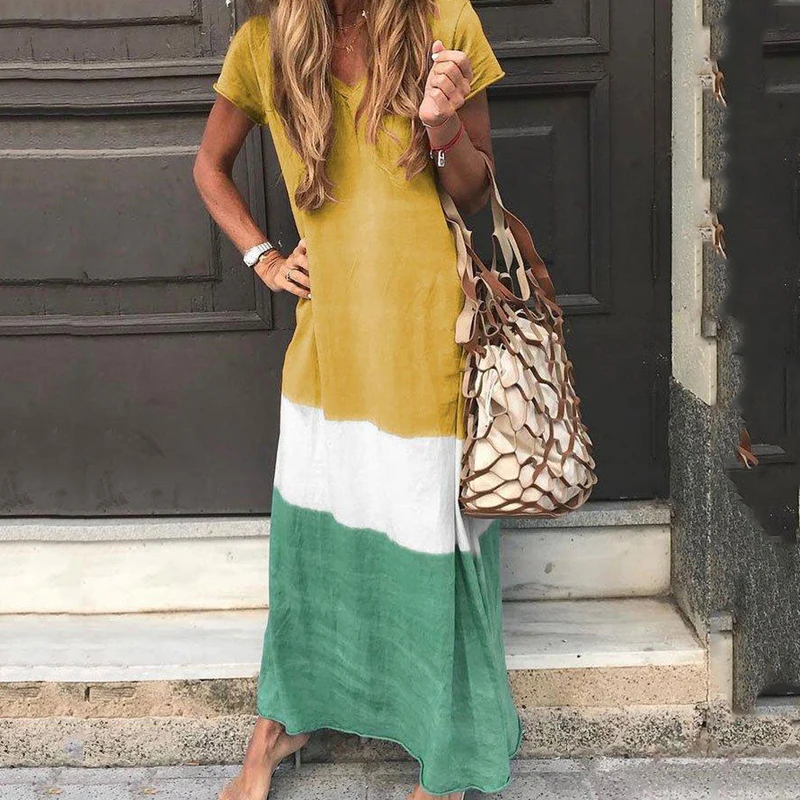 Summer Women Multi Color Fashion Female Clothing Loose Dress Patchwork Print Sleeve Casual Dress V Neck Long Dresses
Summer Women Multi Color Fashion Female Clothing Loose Dress Patchwork Print Sleeve Casual Dress V Neck Long Dresses