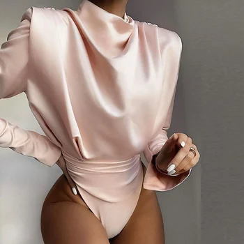 Women's Satin Pleated Turtleneck Bodysuit Back Hollow Out Patchwork Mesh Briefs Lady Bodysuits 2020 Spring Elegant Female Romper
Women's Satin Pleated Turtleneck Bodysuit Back Hollow Out Patchwork Mesh Briefs Lady Bodysuits 2020 Spring Elegant Female Romper