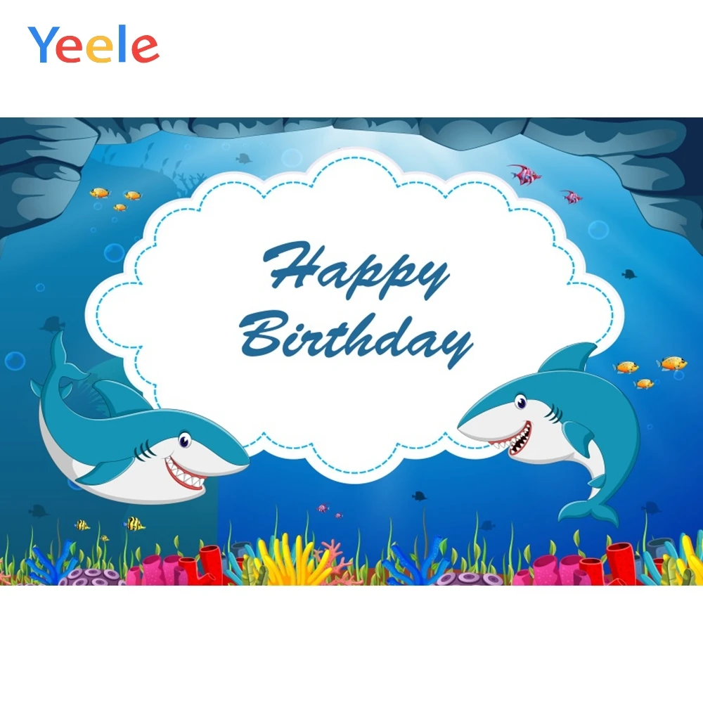 Фон для фотосъемки с изображением подводной акулы океана дня рождения вечеринки