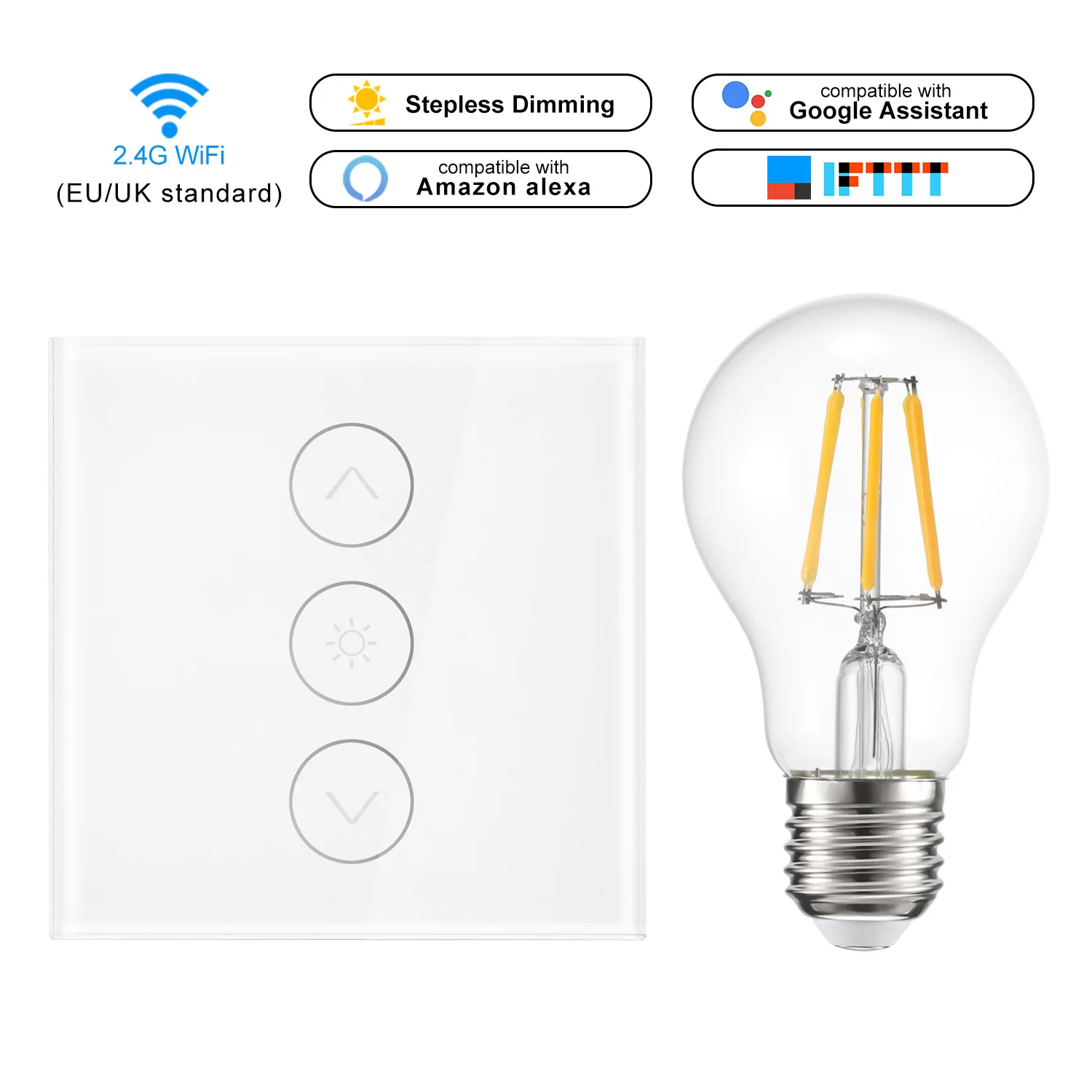 Led dimmer 220v Smart Light Dimmer switch WiFi Touch Switch Work Control with Alexa Google Assistant IFTTT+Dimmer Bulb
Led dimmer 220v Smart Light Dimmer switch WiFi Touch Switch Work Control with Alexa Google Assistant IFTTT+Dimmer Bulb