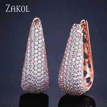 ZAKOL marka luksusowe ślubu panna młoda biżuteria Micro wkładka Cubic cyrkon duże Teardrop kolczyki Hoop kolczyki biały kolor kolczyki FSEP601(China)