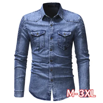 2020 Men's Spring and Autumn Washed Pleated Pocket Single-breasted Denim Shirt / Premium European and American Slim Long Sleeve
2020 Men's Spring and Autumn Washed Pleated Pocket Single-breasted Denim Shirt / Premium European and American Slim Long Sleeve