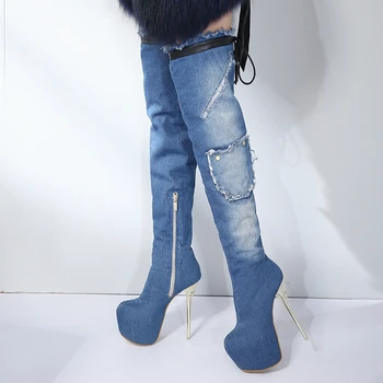 Hot Sale Extreme Thin Heel Fetish High Heels Sexy Denim Party Nightclub Platform Shoes Women Over The Knee Boots Female
Hot Sale Extreme Thin Heel Fetish High Heels Sexy Denim Party Nightclub Platform Shoes Women Over The Knee Boots Female